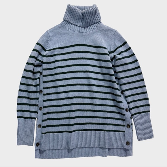 Tuckernuck Sweaters - Tuckernuck Sophia Side Button Striped Wool Turtleneck Sweater Size XS‎ Blue Knit